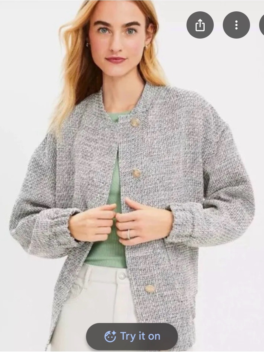 LOFT Petite  Tweed Knit Jacket with Gold Buttons